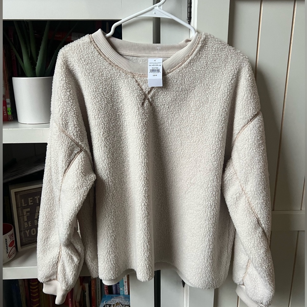 Cream Fuzzy American Eagle Crew